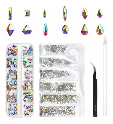 Crystals Nail Art 120 Piezas Cristales+1728 Piezas Diamantes