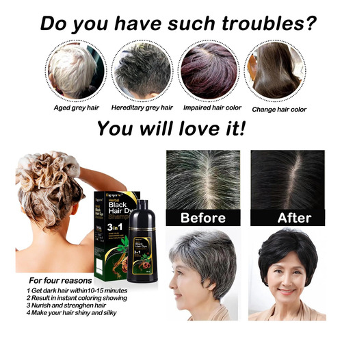 Shampoo Instantâneo Para Cabelo Preto Dapoprren, Shampoo De