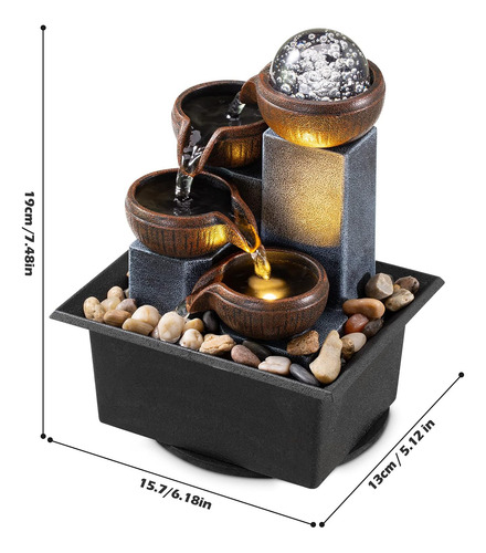 Fuente Cascada 4 Niveles Interior Hogar Relax Rocas Led Bola