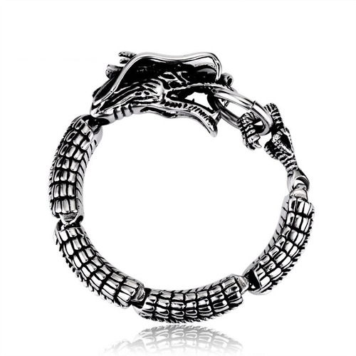 Pulsera Brazalete Acero Inoxidable Dragón Color Plata Hombre