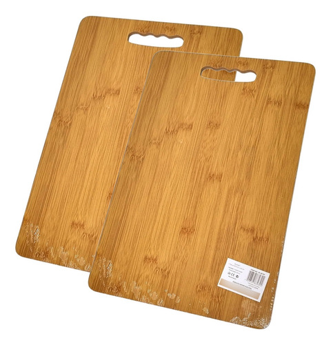 Kit C/2 Tábuas Corte Alimentos Carnes Bambu Natural 39x26cm