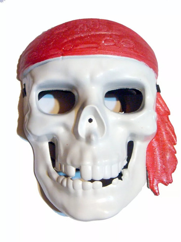 Mascara Plastica De Calavera Pirata Blanca Con Pañuelo Rojo