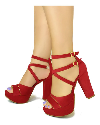 Imagem 1 de 5 de Sandália Vermelha Salto Alto Meia Pata Bellatotti Rosso Chic