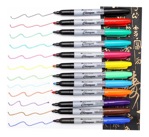 12 Plumon Marcador Permanente Tipo Sharpie Colores