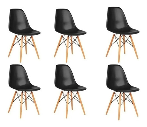 Kit 6 Cadeiras Charles Eames Eiffel Wood Design Cor da estrutura da cadeira Preto