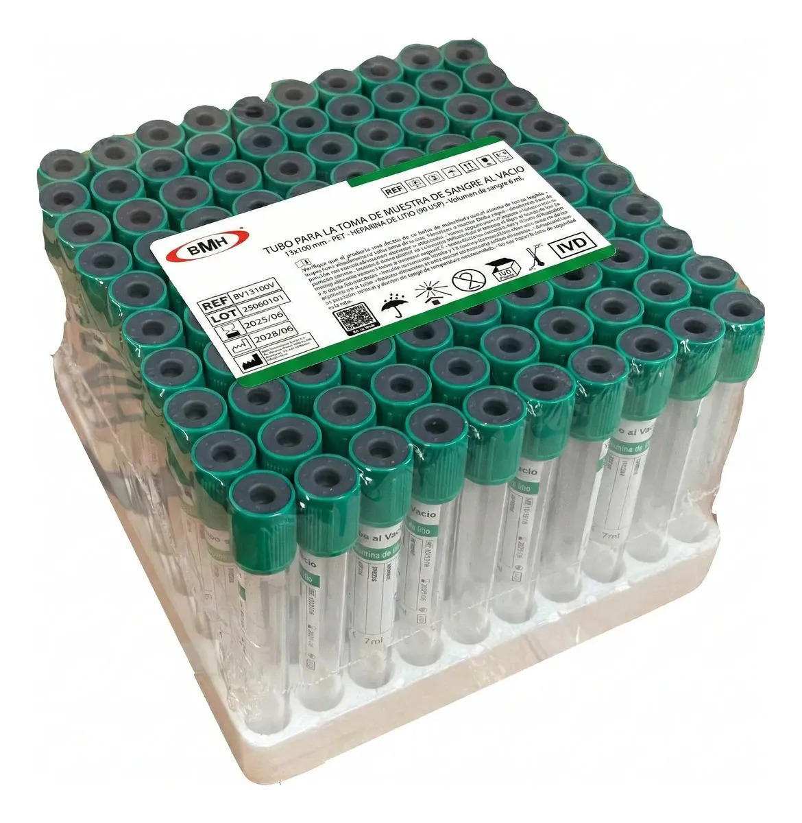 Tubo Verde 6ml Bmh Tipo Vacutainer C Heparina Caja 100 Piezas