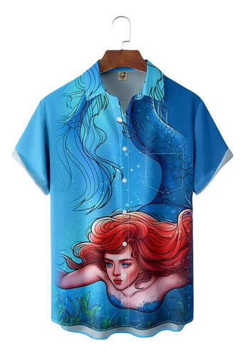 Ghb Camisa Hawaiana Unisex Mermaid Blue Sea, Camisa De