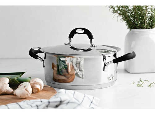 Cacerola Tramontina Duo de silicona plana de acero inoxidable con tapa, 2,8 l, color acero inoxidable