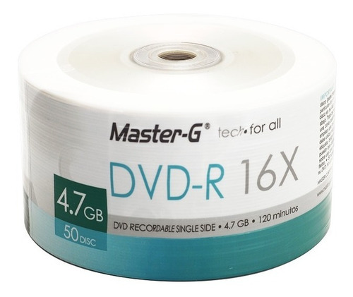 Pack 50 Unidades Dvd-r Virgen Master-g Estampado Logo 16x