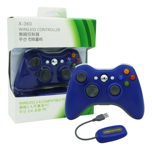 Joystick Inalambrico Xbox 360 Y Pc Receptor Usb Azul