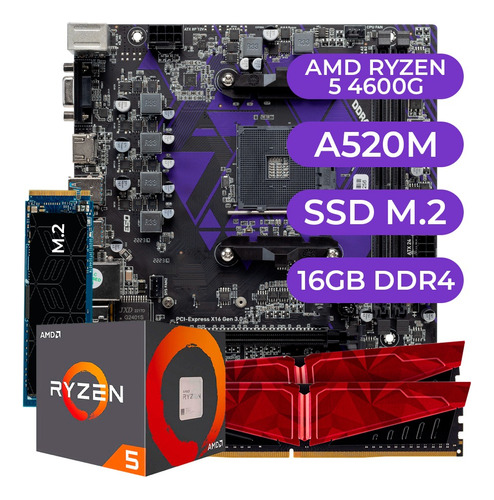 Kit Upgrade Gamer Amd Ryzen 5 4600g + A520m + 16gb Ddr4+ Ssd Cor Preto