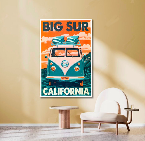 Cuadro Decorativo Moderno Van Vw California Surf Playa 90x60