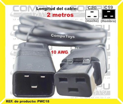 Extensión Poder C19 C20 10 Awg 2 Mt Ref: Pwc18 Computoys Sas