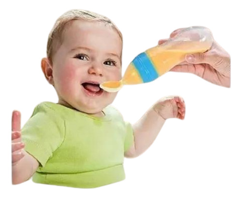 Cuchara Mamadera Dosificadora Bebe Silicona Color Celeste