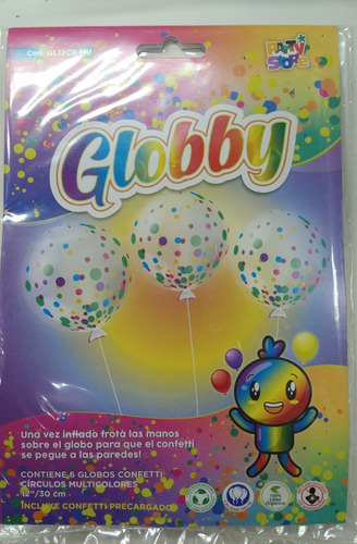 Imagen 3 de 4 de Set 6 Globos Cristal Latex Confetti Multicolor Apto Helio