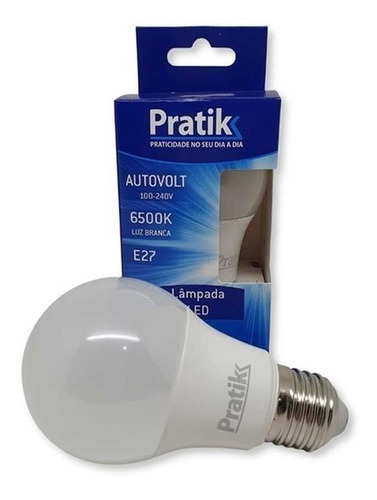 Lâmpada Led Pratik 6500k E27 12w 1018 Lumens - Bivolt Cor da luz Branco-frio