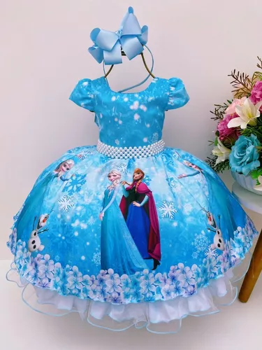 Vestido Infantil Princesa Frozen Azul com Capa Festa 4 ao 12 no Shoptime