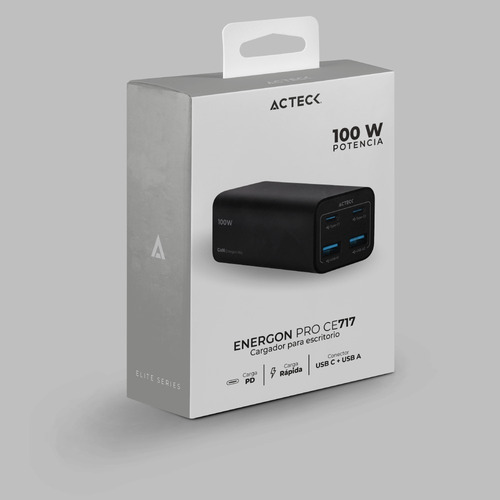 Cargador De Escritorio Acteck Ce717 Carga Ultra Rápida 100w Color Negro