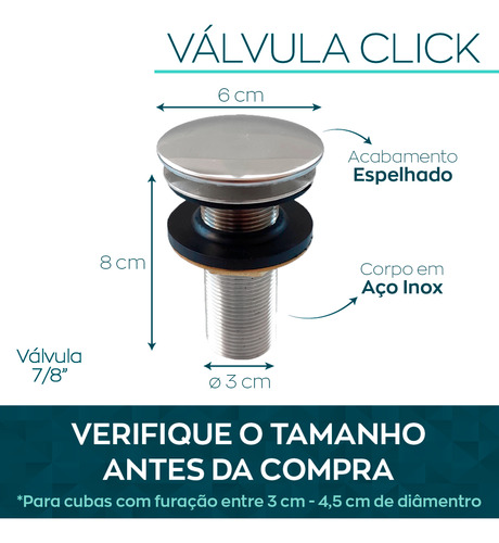 Ralo 15x15 Caixilho Grelha Inox 304 Valvula Click 7/8 Kit