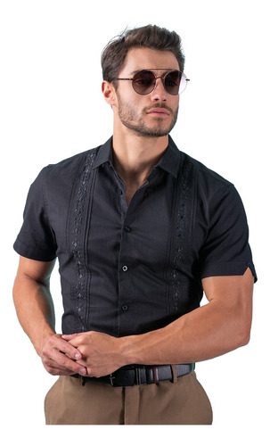 Guayabera Hombre Vermonti Manga Corta Color Negro