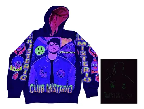 Buzo Club Misterio Capucha Brilla Oscuridad Frisa Premium