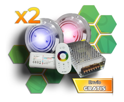 Kit Completo Nano Led 2 Luces  Rgb Para Piletas Piscinas 8x3