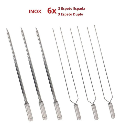 Kit 6 Espetos De Inox 60cm Forte E Resistente Churrasqueira