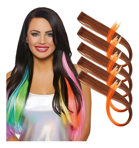 Set Extensiones Mechas Cabello Sintético Colores Fantasía