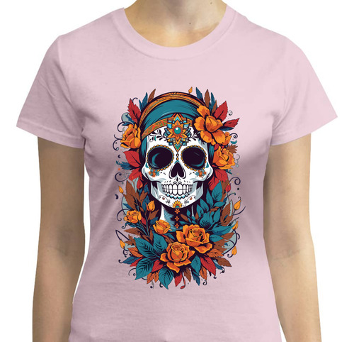 Playera Día De Muertos - Catrina Flores Naranjas - México