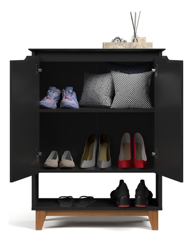 Comprelar Cômoda Multiuso Sapateira Armário Multiuso Organizadora Hall De Entrada Luxo Hall Flow Cor Preto