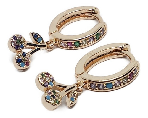 Aretes De Cerezas Zirconias De Oro Laminado Huggies U49