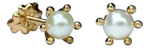 Aros Perla Cultivada Numero 2 Con Pistilos Oro 18 Kilates