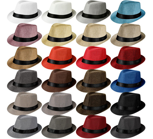 Paquete De 24 Sombreros Fedora De Paja De Ala Corta Unisex D