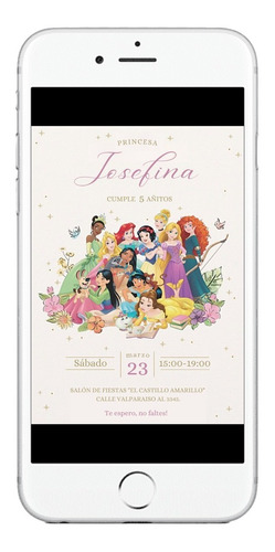 Invitación Cumpleaños Tarjeta Digital Princesa Disney 