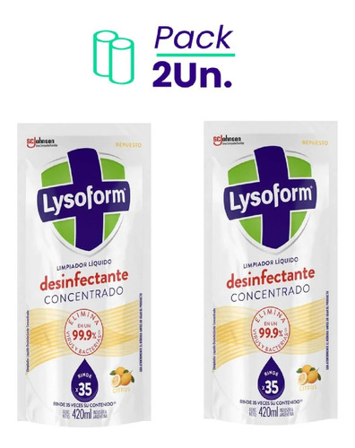 Limpiador Líquido Repuesto Lysoform Citrus 420ml Pack X2