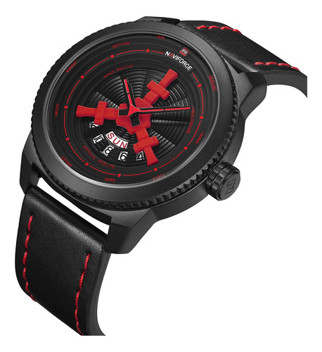 Relógio Masculino Naviforce Esportivo Analógico Calendário Correia Preto-vermelho