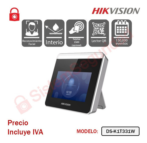 Imagen 3 de 5 de Reloj Biometrico Reconocimiento Facial Ds-k1t 341 Hikvision