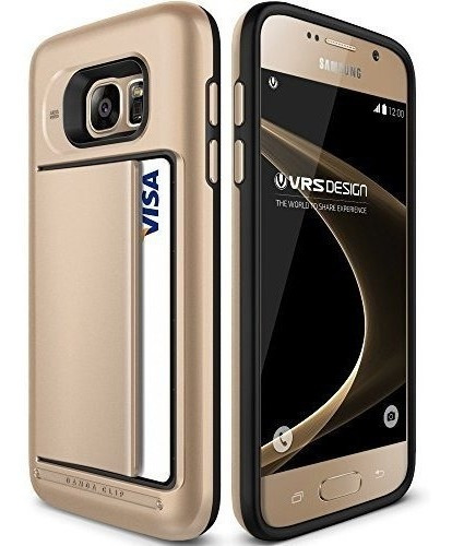 Funda Galaxy S7 Tarjetero Clip Dorado Oro Grado Militar Case