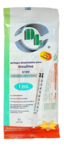 Dl 5 Jeringas Para Insulina 30gx13mm 1ml Capacidad En Volumen 1 Ml