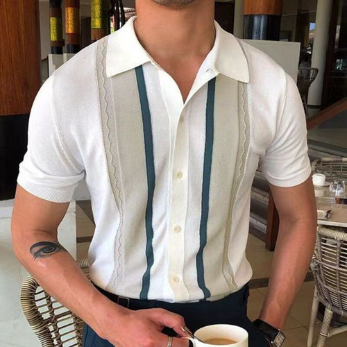 Polos Casuales De Manga Corta Para Hombre Camisa Tejida A Ra