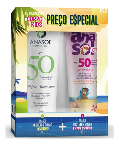 Kit Anasol Protetor Solar Fps 50 120g + Kids Fp50 100g