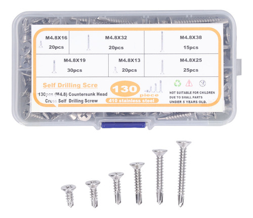 Tornillos Autoperforantes De Cabeza Plana, 130 Piezas, Torni