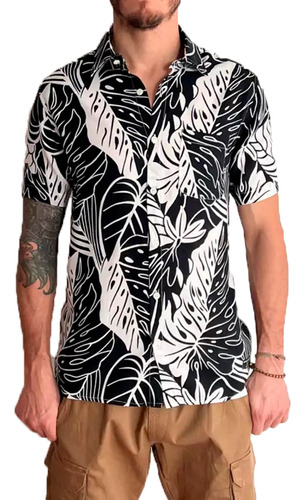 Camisa Efecto Uno Lifestyle Hombre Honolulu Negro-bco Ras
