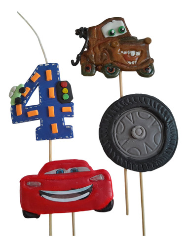 Adorno Torta Topper Porcelana F Número Vela Rayo Mc Queen X4 The Cars