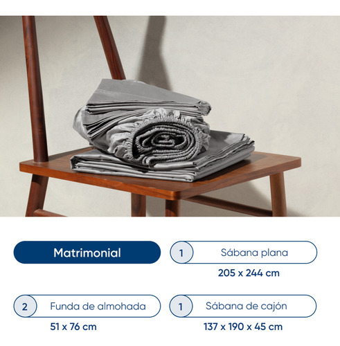 Juego De Sábanas Luuna Algodón Satín, Matrimonial Color Gris