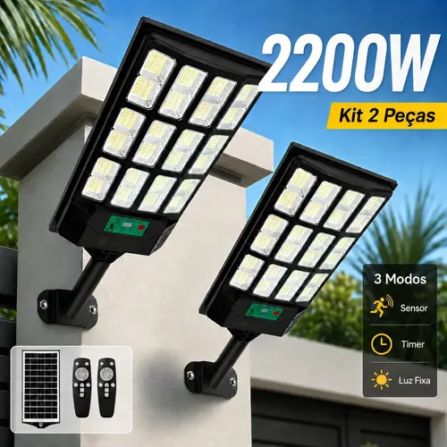 Kit 2 2200w Luminaria Poste Solar Potente Com Sensor