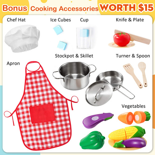 Juego Cocina Madera Chef Niños Luces Sonidos Accesorios 18 Color