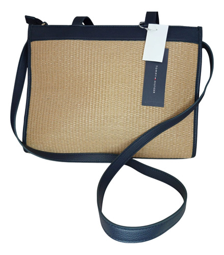 Bolsa Tommy Tipo Tote Color Cafe Con Azul