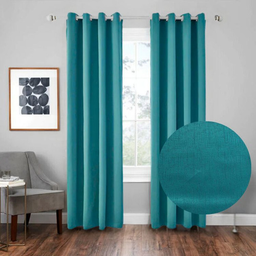 Cortina Con Aros En 2 Paños- 3mts Ancho X 2.30 Alto. - Turqu