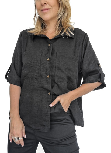 Camisa Aria Mujer Dia Lino Crep Amplia 